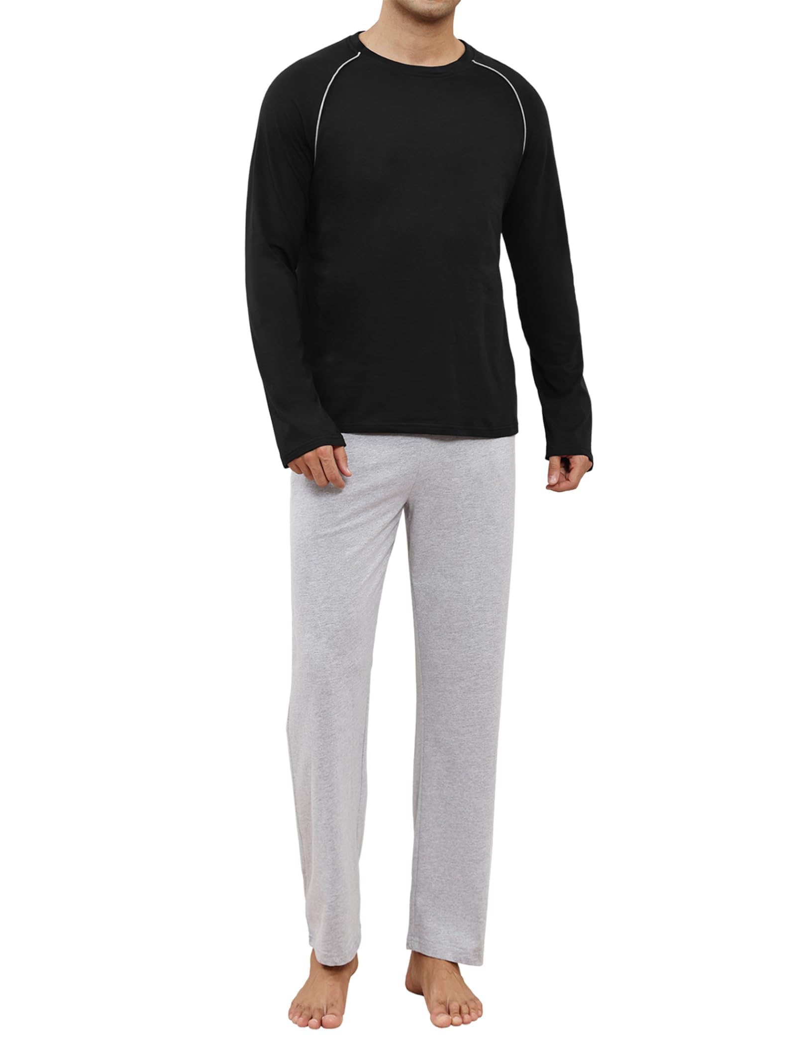 Reliwel Schlafanzug Herren Lang Baumwolle Pyjama Herren Zweiteiliges Set Raglan Langarm Shirt & Schlafanzughose mit Tasche Nachtwäsche Männer Hausanzug Sleepwear