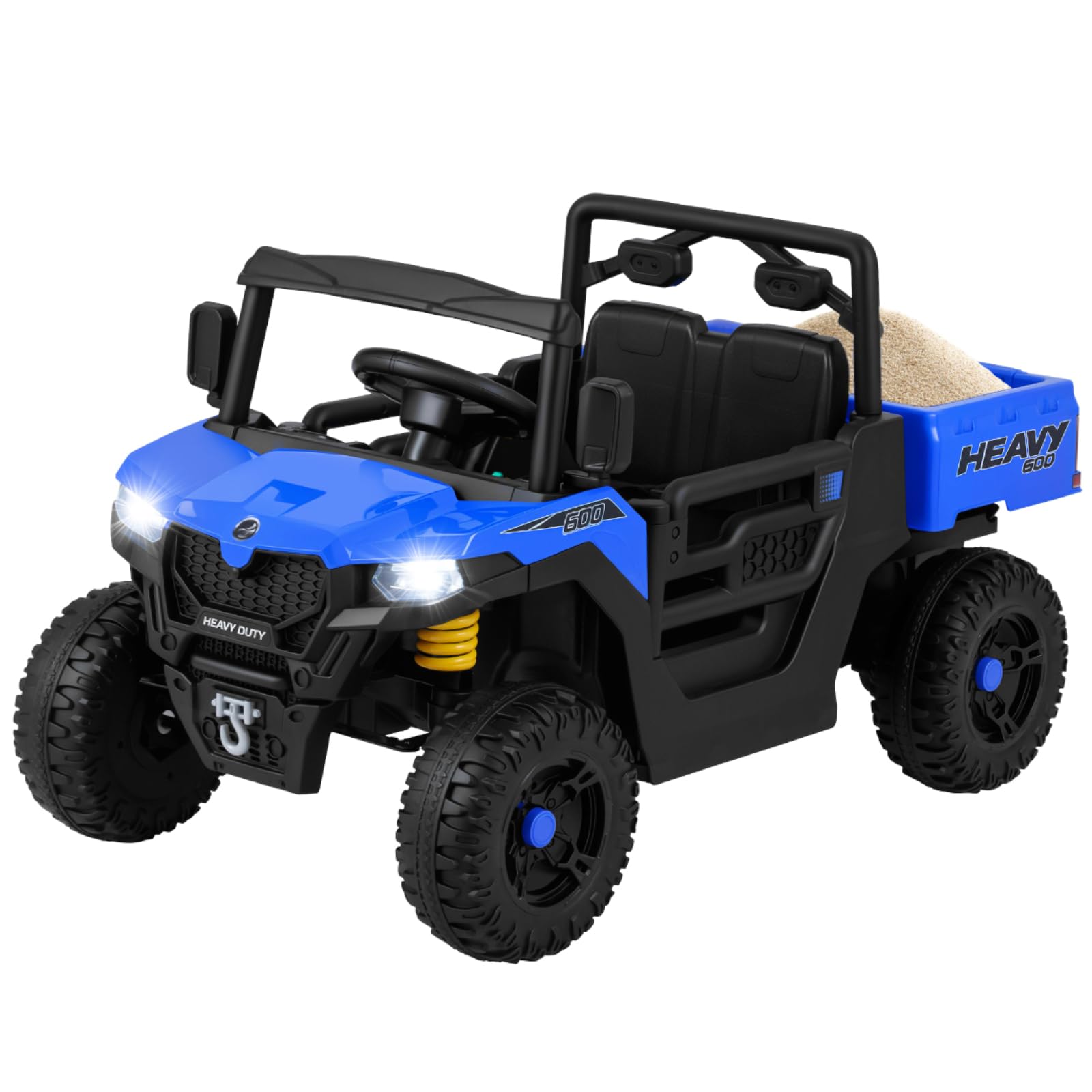 Maxmass 12V/24V Kids Electric Car, 2-Seater Children Ride on Car with Remote Control, Dump Bed, Music, Story, Spring Suspension, Toddler Toy Cars Construction Vehicle for 3-8 Years Old (Blue, 12V)