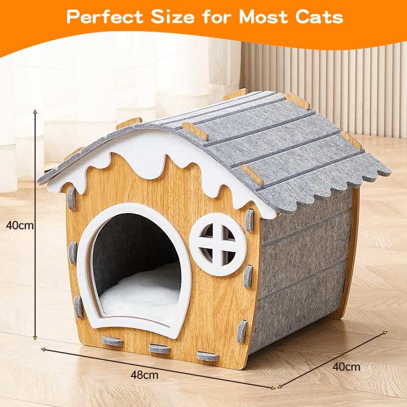 Giant Cat House for Indoor Cats, Cat Bed Cave,Soft and Comfortable,Cute Cat Tunnel House,with Removable Washable Cushioned Pillow,Pet Hideaway Shelter(15.7 * 15.7 * 19in)