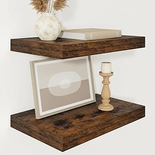 Vivelove Deep Floating Shelves for Wall 16x12” Set of 2, Rustic Brown