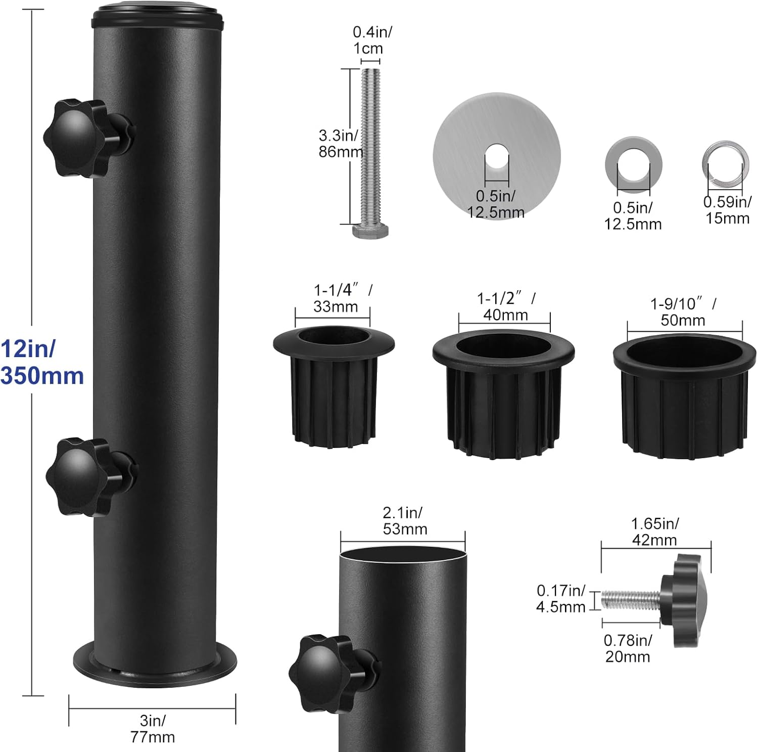 Lalafancy Universal Umbrella Stand Replacement Tube, Heavy Duty Outdoor Umbrella Base Parts, Stainless Steel Patio Umbrella Base Replacement Bracket for Original Granite Stand, Black