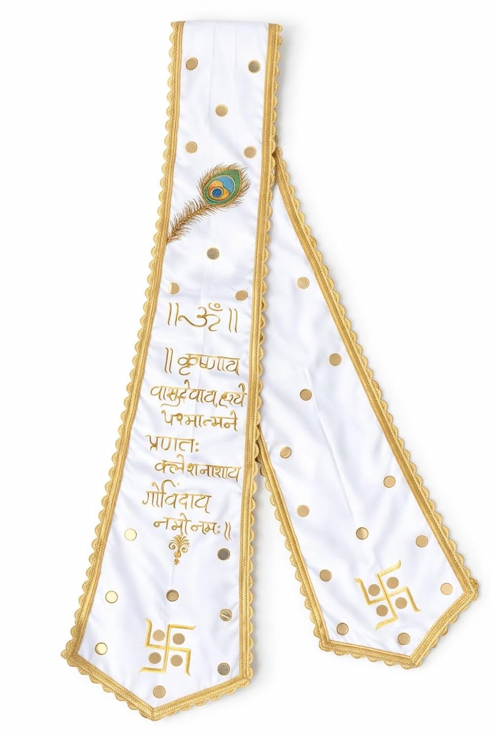 Baby shower dupatta with hand painted Krishna Mantra, Stole with hand painted Peacock Feather, Gold lace and mirror detail... - Review, Price and Buying Guide