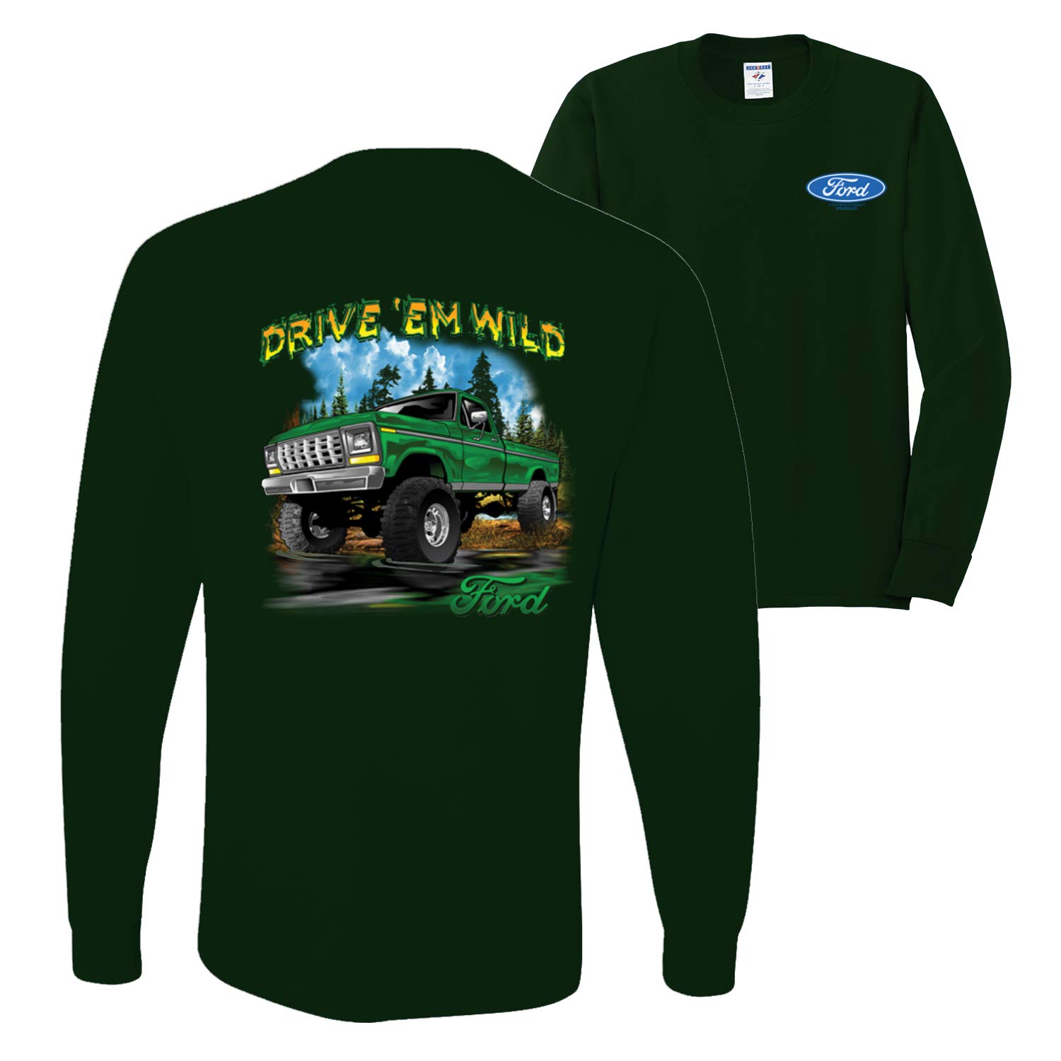 Drive 'Em Wild Green 1970 Ford Bronco Front Back F&B | Mens Cars and Trucks Long Sleeve T-Shirt