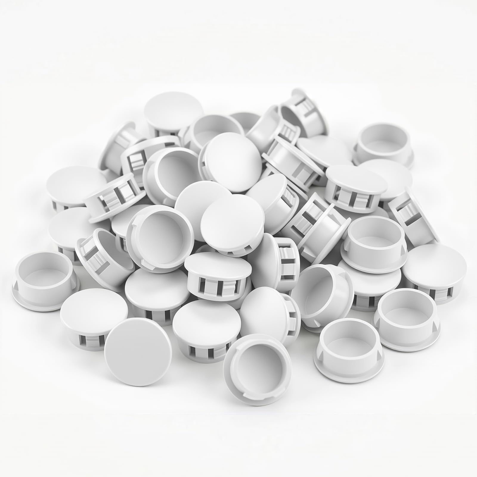 TAILONZ PNEUMATIC 50Pcs Plastic Snap-in Hole Plugs, 1" Cover Caps, White Cover Plugs for Drill Holes for Panel & Furniture Hole Protection