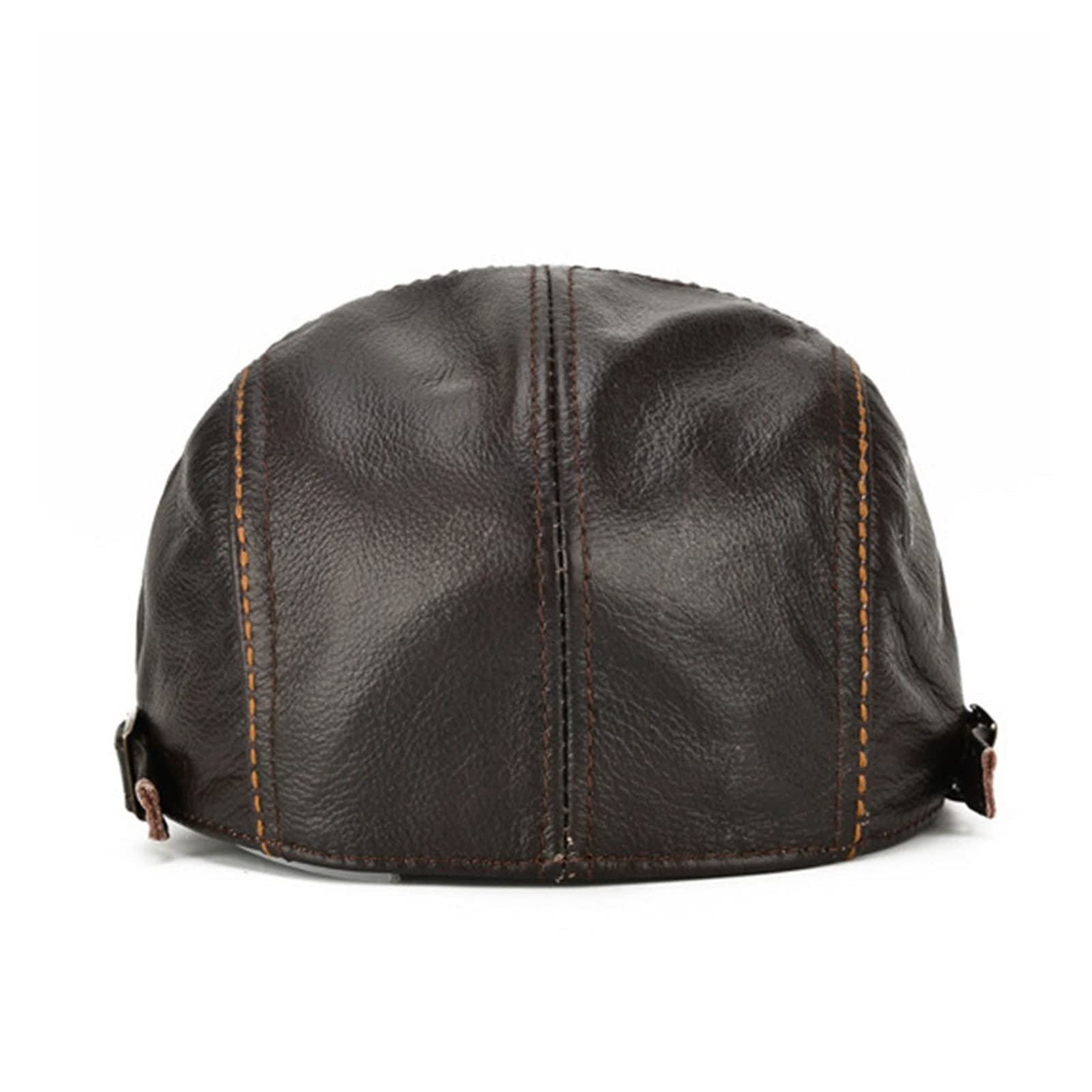 Mężczyźni Kawa Beret Prawdziwej Skóry Skóry Wołowej Płaskie Czapki Mężczyzna Zima Solidna Prawdziwa Skóra Duckbill Retro Gatsby Ivy Hat