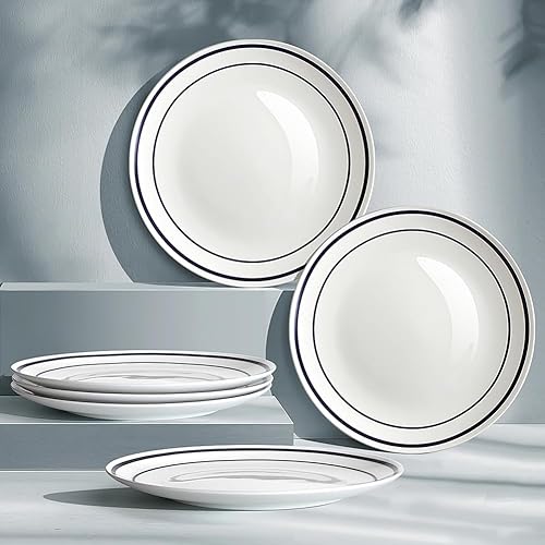 Miniatura 2 de YFWOOD Juego de 6 platos llanos de cerámica, platos de ensalada de 8 pulgadas, mesa redonda de porcelana contemporánea, adecuados para postres,