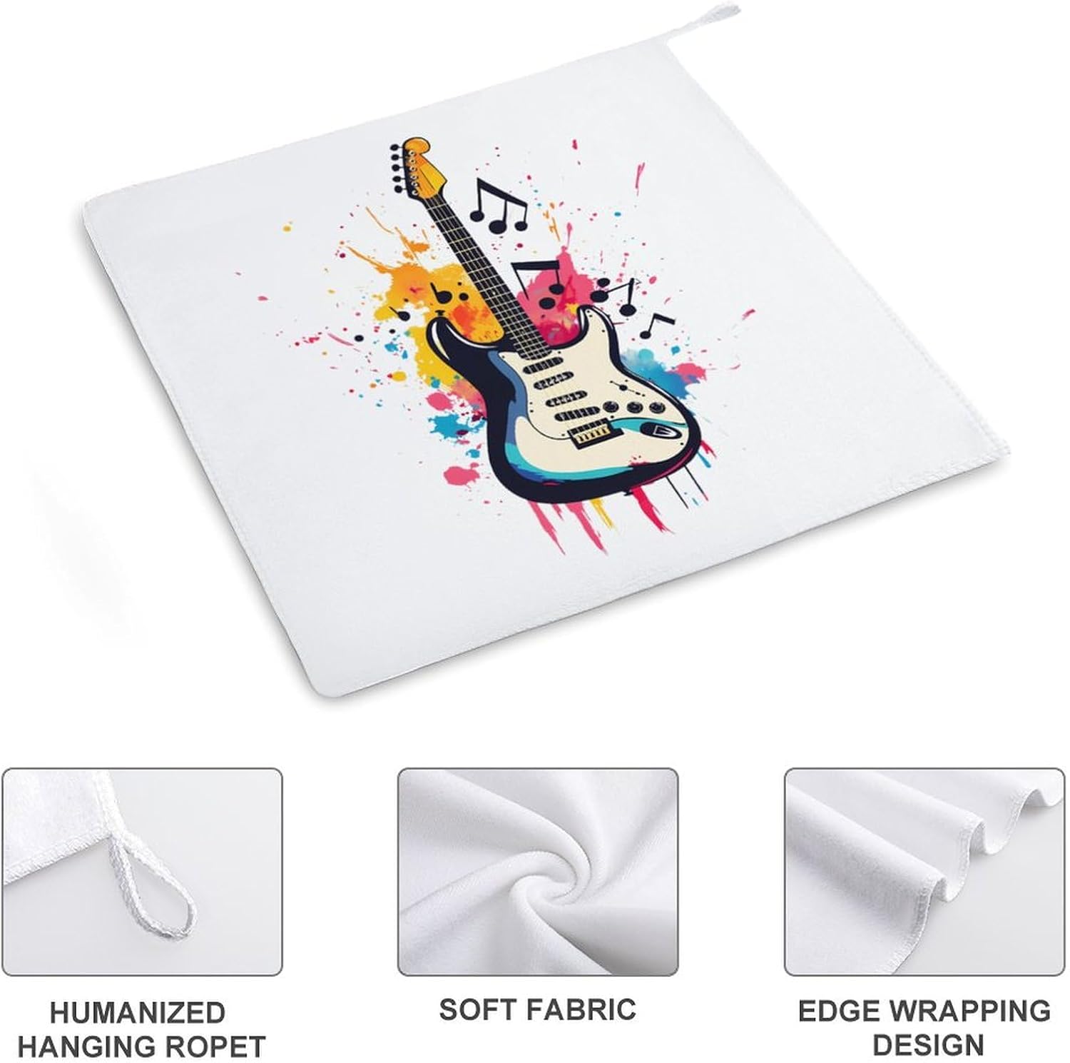 Guitar Music Notes Towel Hand Towels Decorative Towel for Bathroom Kitchen Shower Gym 4PCS