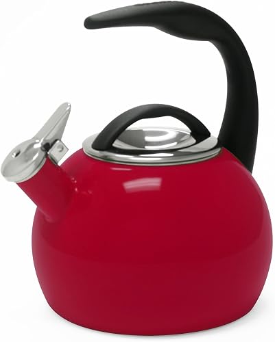 Anniversary Enamel-on-Steel Whistling Teakettle, 2 quart, Chili Red