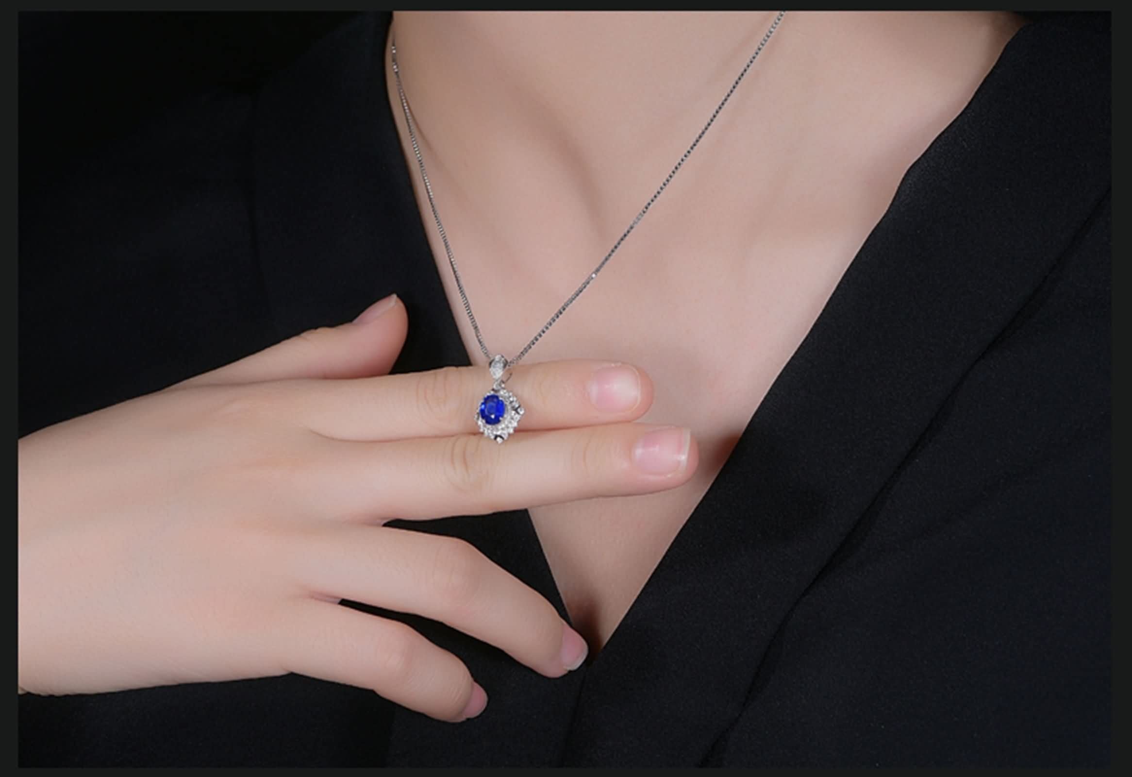 Collares de piedra natal para mujer, collares de zafiro con oro blanco de 1.07 quilates VVS2 piedra preciosa de corte ideal de 18 quilates lujoso collar de regalo para mujer, Zafiro Diamante