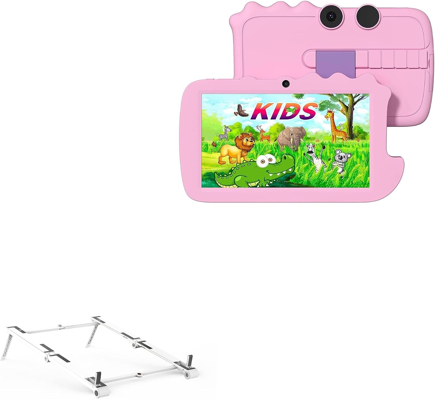 BoxWave Stand and Mount Compatible with ATOZEE Toddler Tablet AT70K (7 in) - Pocket Aluminum Stand 3-in-1, Portable Multi Angle Viewing Riser - Metallic Silver