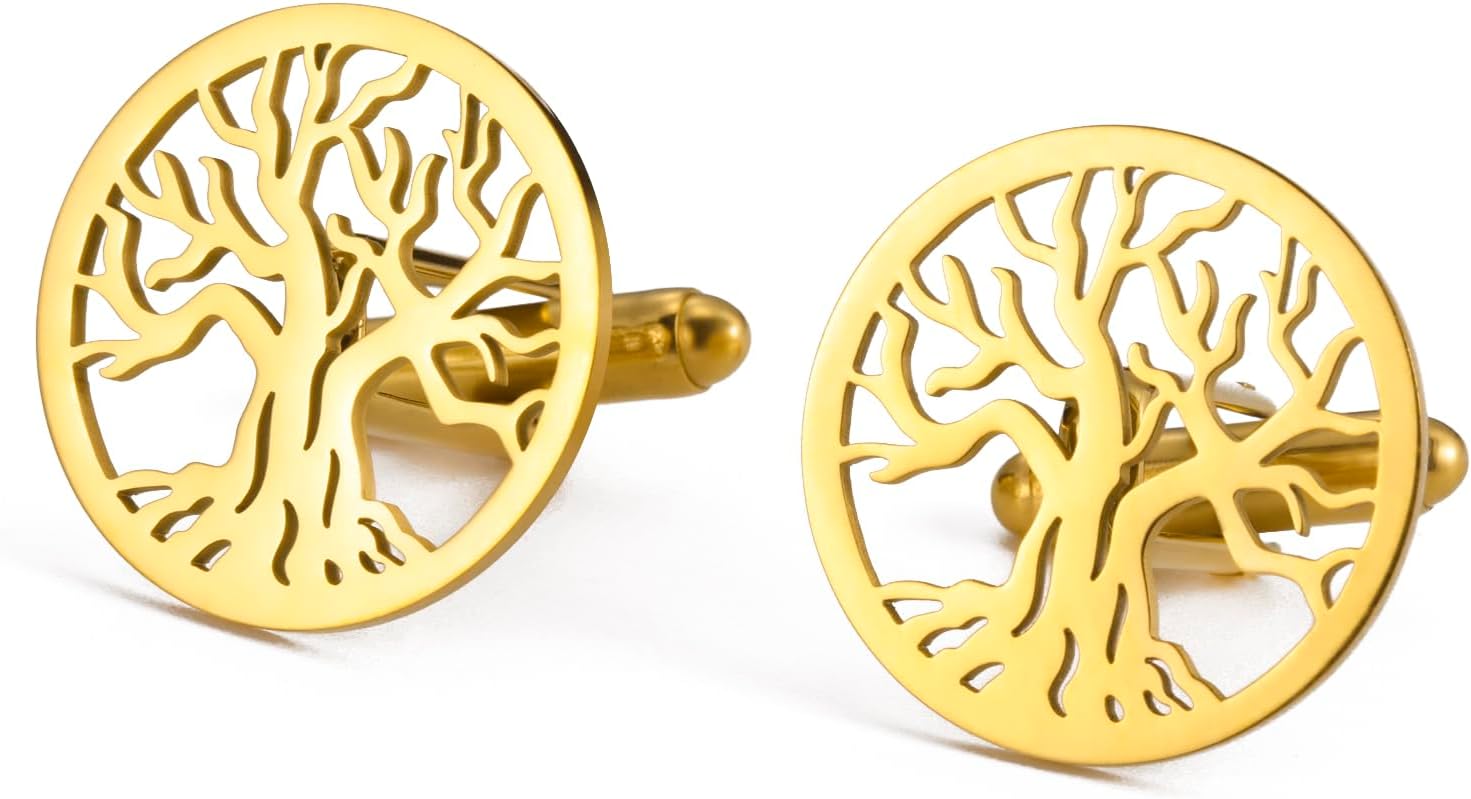 Mancornas para Hombre Árbol de la Vida Redondas con Árbol Familiar Boda Padrino Regalos Accesorios Camisa