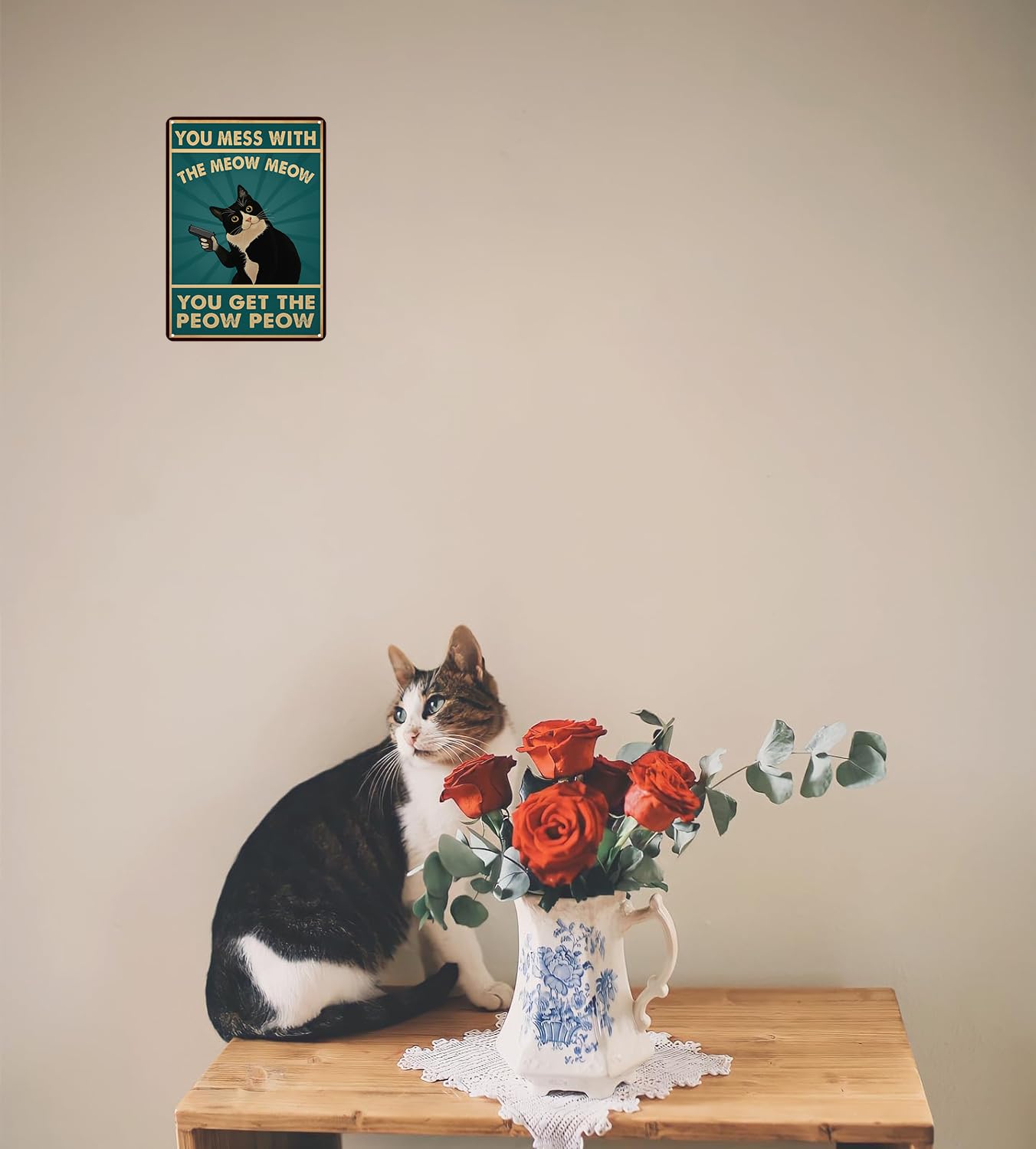 Funnysign Cat Lovers Gifts You Mess With Meow Mow Cat Tin Sign for Home Man Cave Bedroom Living Room Bathroom Decor 8 X 12 Inch (3995)