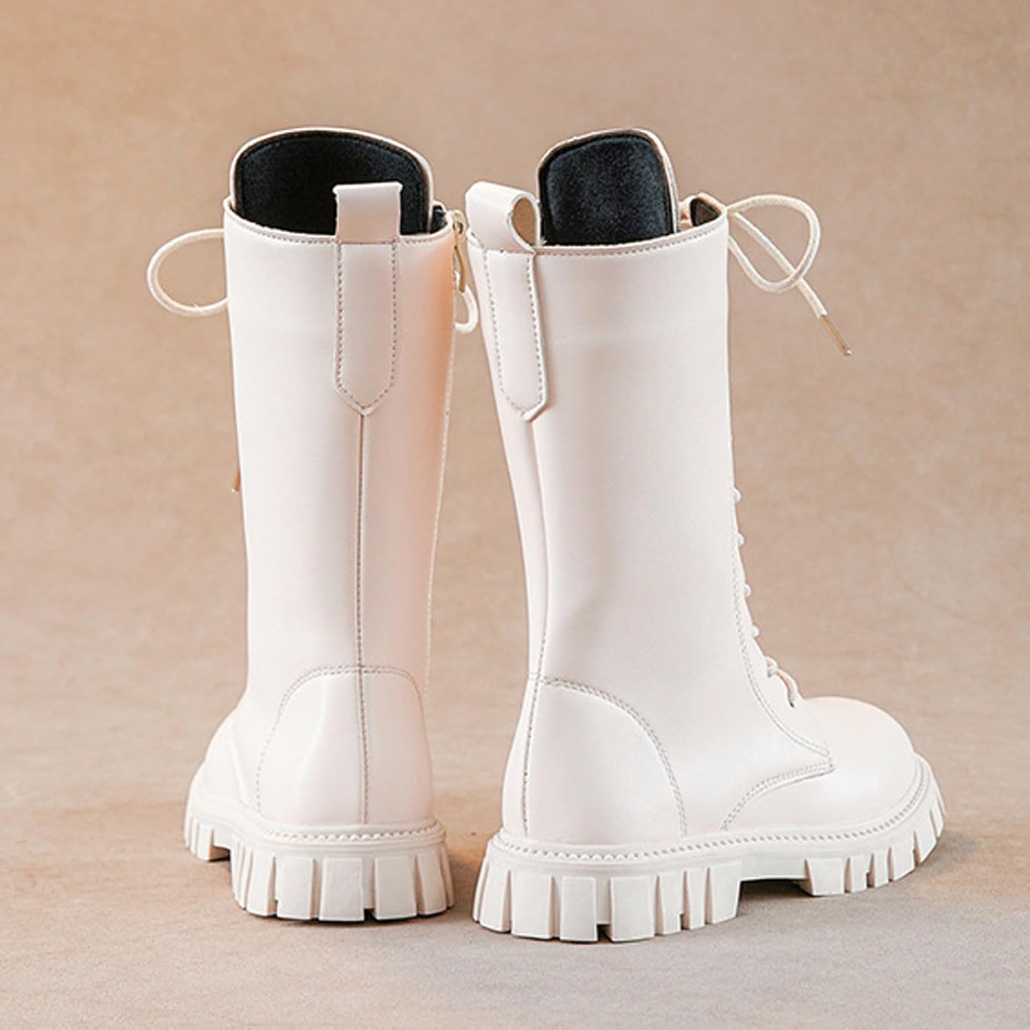 Toddler Girl Combat Boots Lace Tie Side Zipper Shoe Fleece Lined Faux Leather Shoes 2026 Winter Mid Calf Length Boot