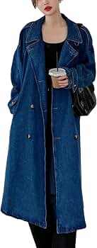 Vintage Blue Denim Windbreaker Jacket Double Breasted Belt Loose