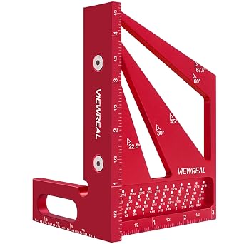 Multi-Angle 3D Measuring Ruler 22.5/30/45/60/67.5/90 Degree Aluminum Alloy Square Ruler Protractor, Ideal for Engineer Carpenter Crafting, Drawing