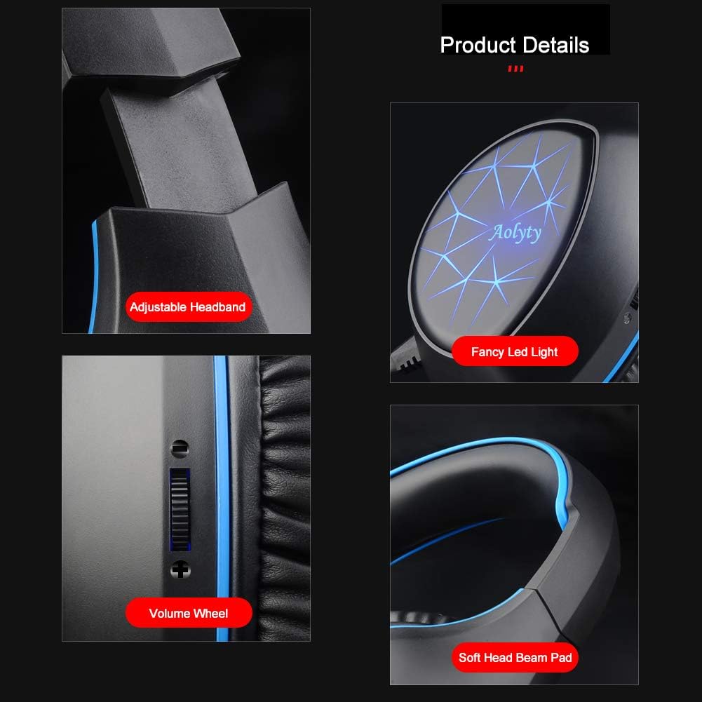 Aolyty Pro Gaming Headset 7.1 Stereo Surround with LED Light Mic Noise Cancelling Over Ear Headphones Compatible with Computer Laptop Phone Tablet,PS5 PS4 (Green): Electronics