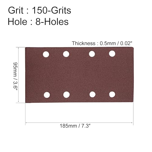 Miniatura 2 de uxcell 150 Grit 13 Lijadora Hoja Lijadora Papel de lija Almohadillas de Gancho y Bucle 8 Agujeros 10pcs