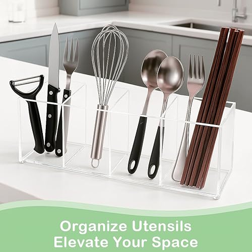 Miniatura 3 de Caja organizadora de acrílico transparente con 4 compartimentos, pequeña (7.9 x 2.7 x 3.5 pulgadas), hecha a mano, respetuosa con el medio ambiente,