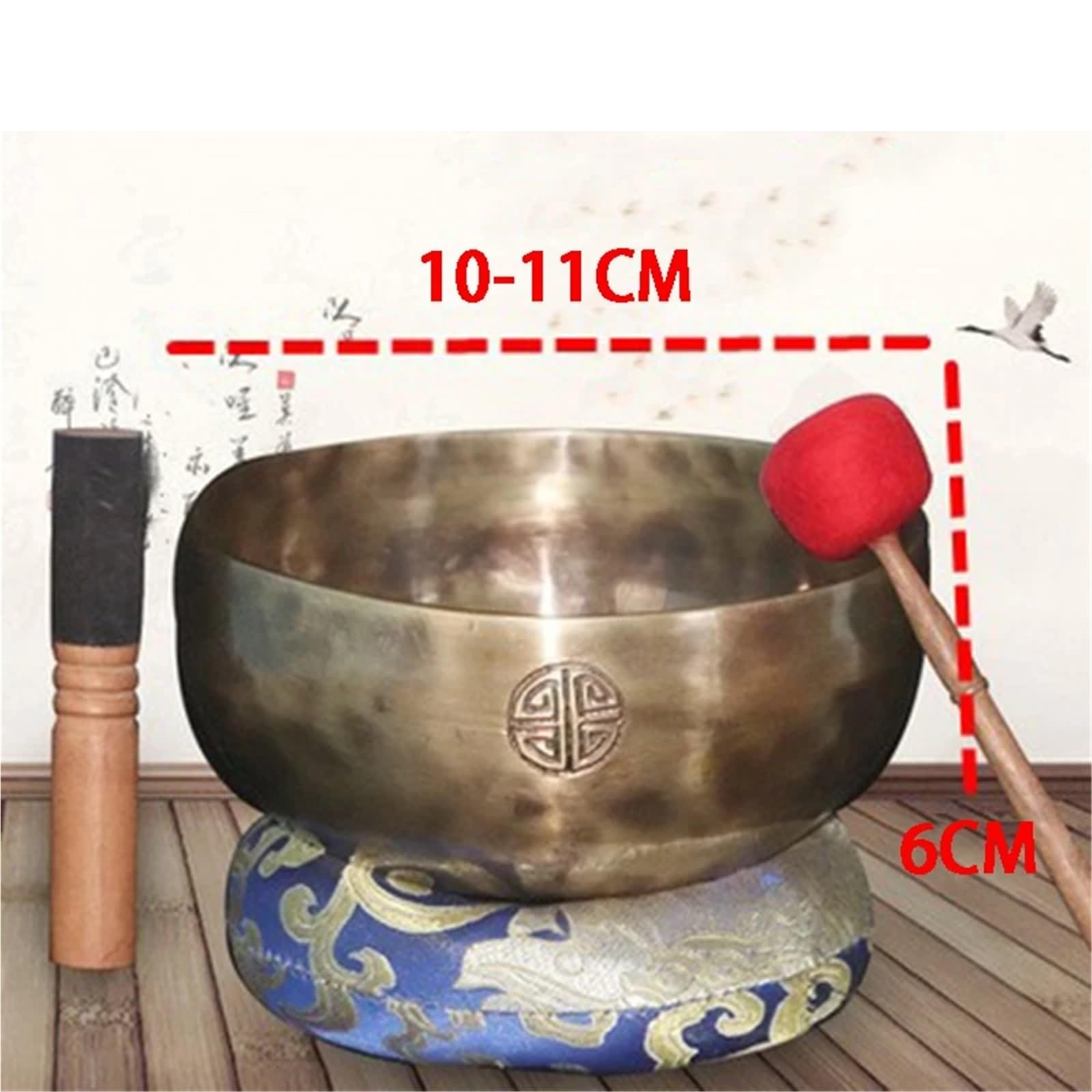 Cuenco para el canto Cuenco tibetano de cobre con forma luna llena, cuencos tibetanos for meditación budista, cuenco original for sanación sonora cojín mazo(Caliber 10-11CM)