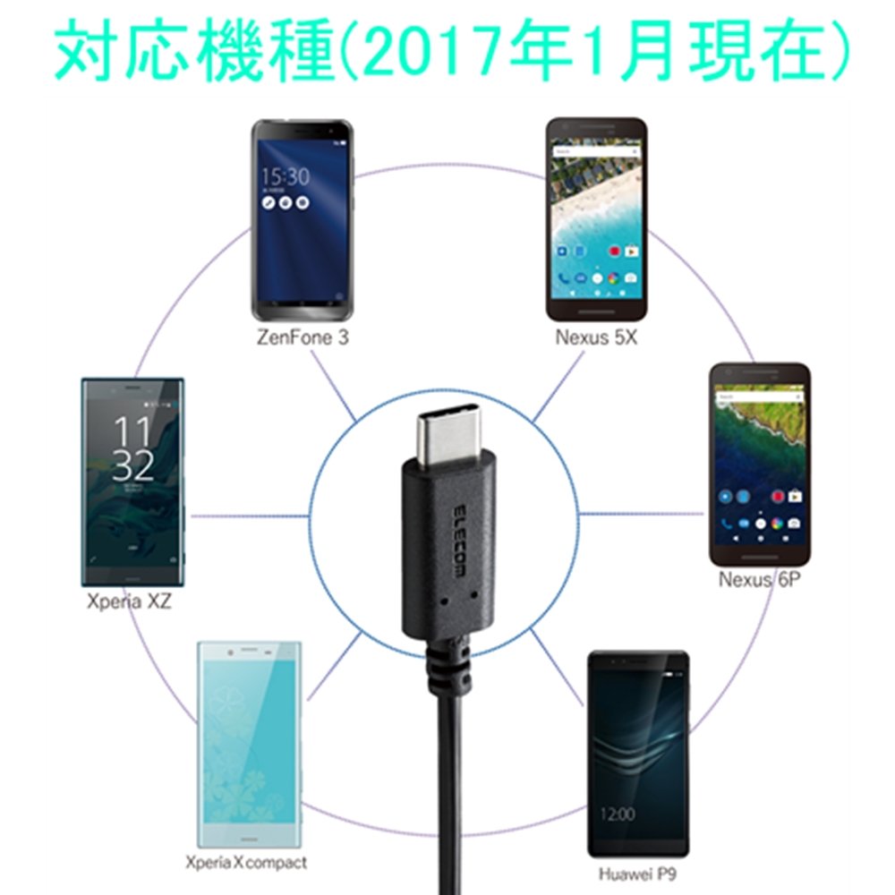 Elecom USB Type C Cable Type C (USB A to USB C) Ultra-Rapid Charging at 3A Output USB2.0 Compliant Product 0.5m Black MPA-AC05BK
