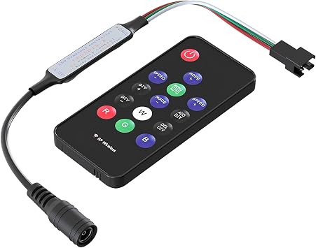 SEZO WS2812B WS2811 RF Wireless LED Controller, Mini 14 Key RF Remote Controller, RGB DC5-12V 300 Different Kinds of Digital Color LED Pixels Strip Light, Black