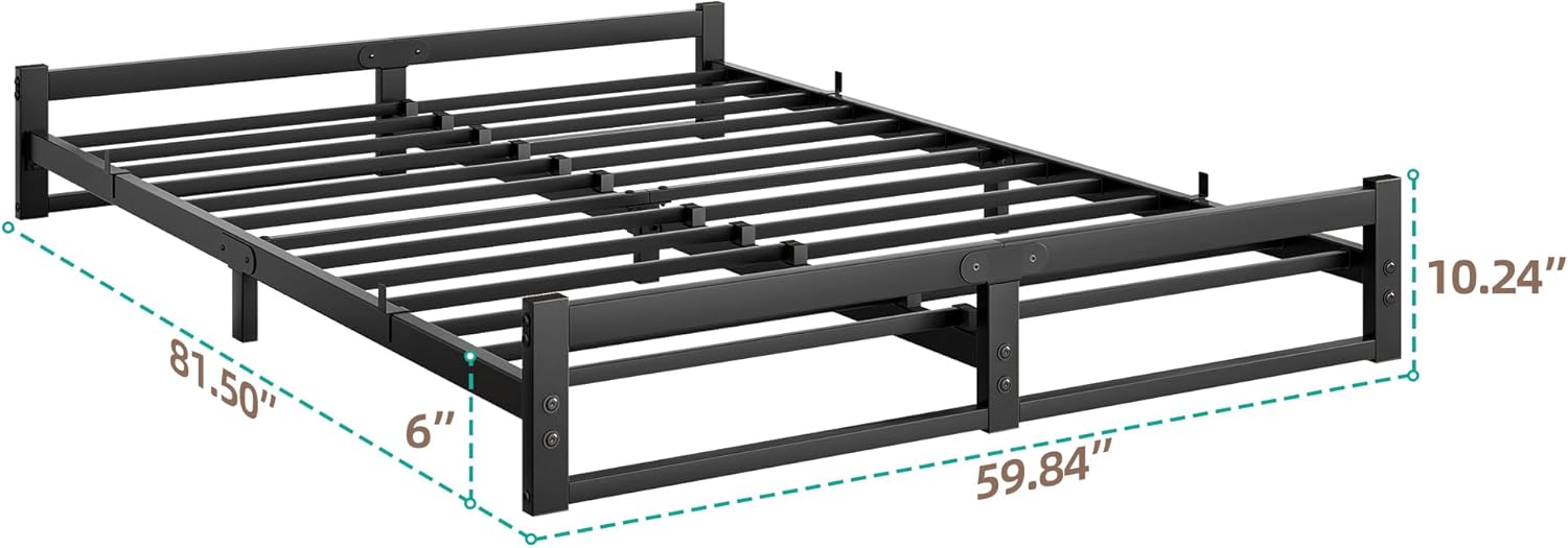 Queen Bed Frame No Box Spring Need, 6 Inch Low Profile Bed Frame Queen Size Metal Platform Floor Bed Frames with Heavy Duty Steel Slats,Noise Free Mattress Foundation,Black Bed Base - Image 2