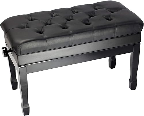 Miniatura 6 de Griffin Banco de piano (cuero genuino serie Plus) – Taburete de teclado dúo de gran tamaño con marco de madera negra, asiento para 2 personas,