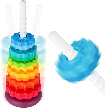 Spinning Stacking Toy for Kids, Rainbow Tower Dual-Color Spinning Wheels Premium Strong BPA-Free ABS Plastic Early Education Fun Learning and Engaging Brain Development Toys Large 6th Floor