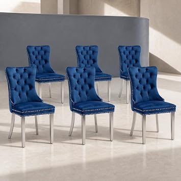 Upholstered Dining Chairs Set of 6, Velvet Wingback Chair with Ring Pull