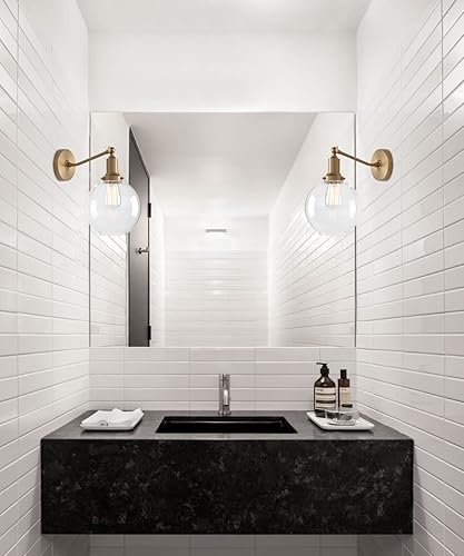 Miniatura 8 de PERMO Aplique individual industrial vintage con poste de pendiente individual con globo de 7.9 pulgadas, pantalla de vidrio transparente, aplique de