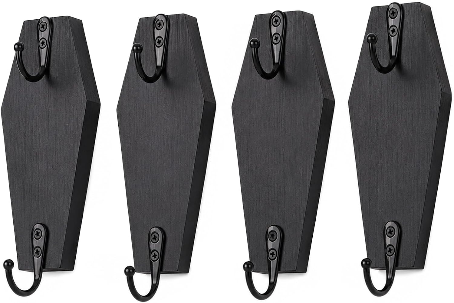 4 Pack Goth Wooden Wall Mount Key Holder, Black Coffin Shape Hooks, Halloween Decor for Entryway Kitchen, for Adults Teens Goth Fans