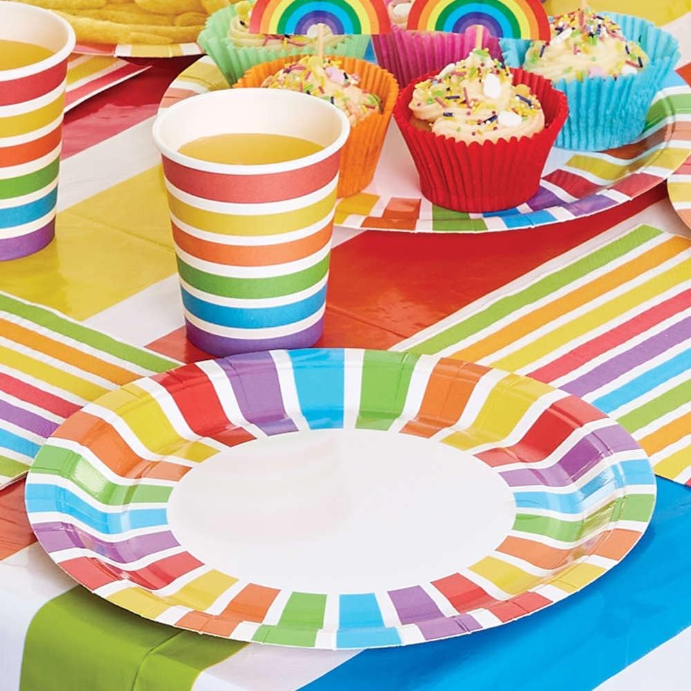 Baker Ross FC994 Rainbow Party Plates - Pack of 10, Kids Plates, Birthday Party Plates, Paper Plates, Rainbow Party Plates, 23 centimeters