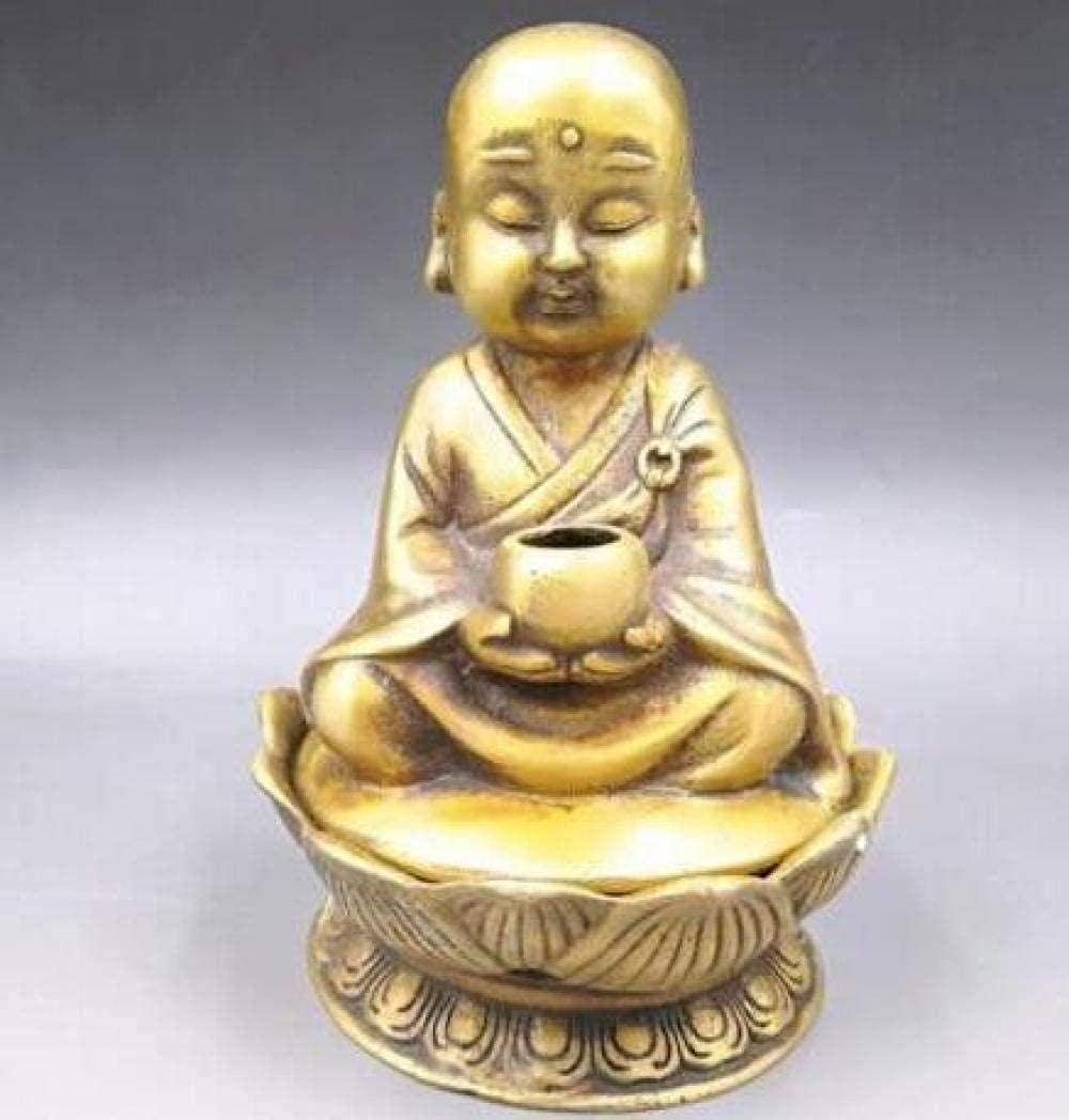 Sculptures Ornaments Statues and Figurines Chinese Old Brass Carving Lotus The Monk Hug B Incense Burner Censer Statue