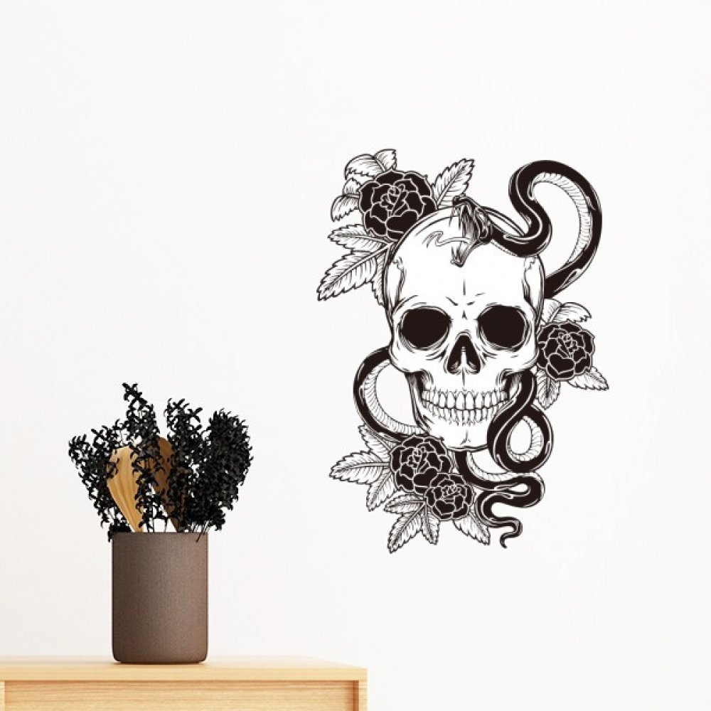 Esquisse crâne animal et serpent autocollant mural amovible en vinyle 30cm DIYthinker