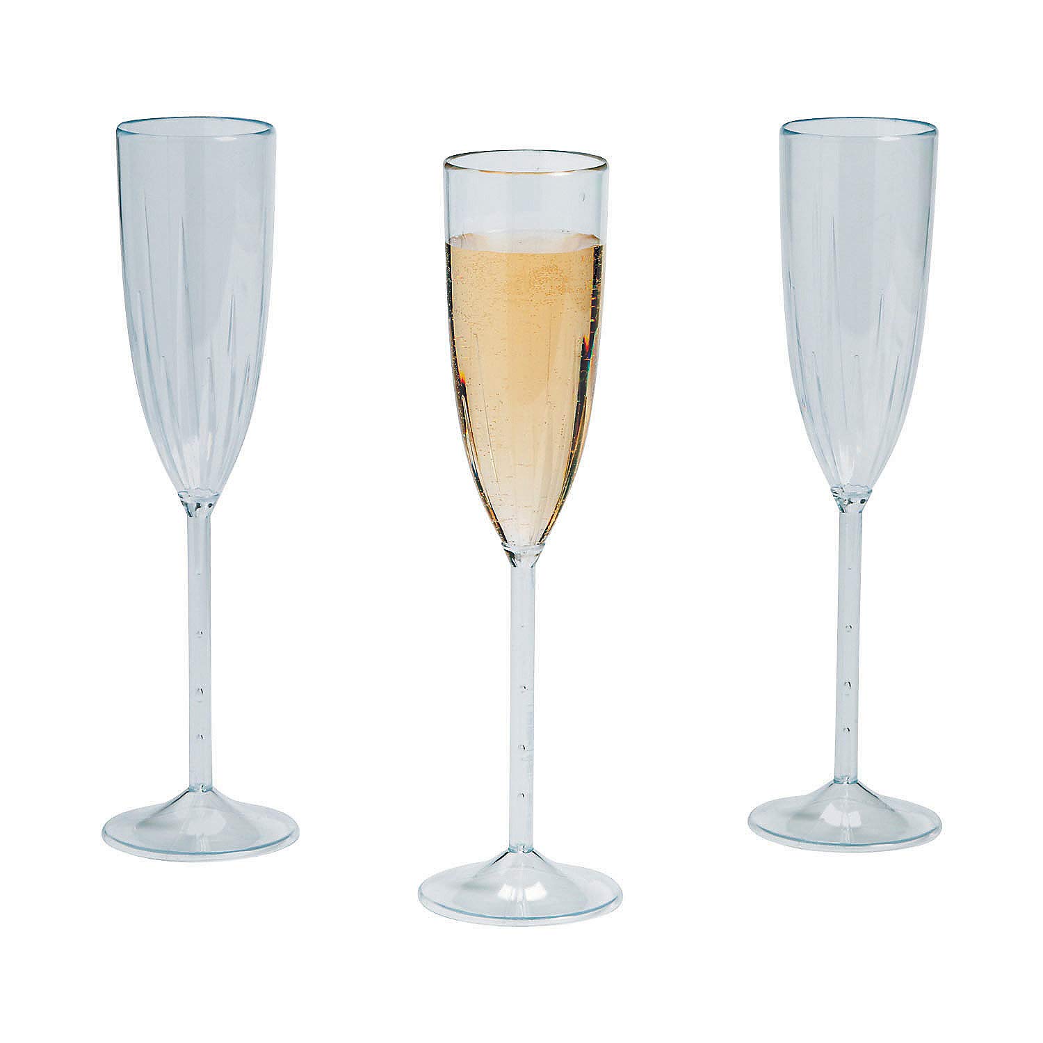 Fun Express 25 Pieces Premium Plastic Etched Champagne Flute, Holds 5 oz, BPA Free Plastic, Wedding Party Supplies, Clear