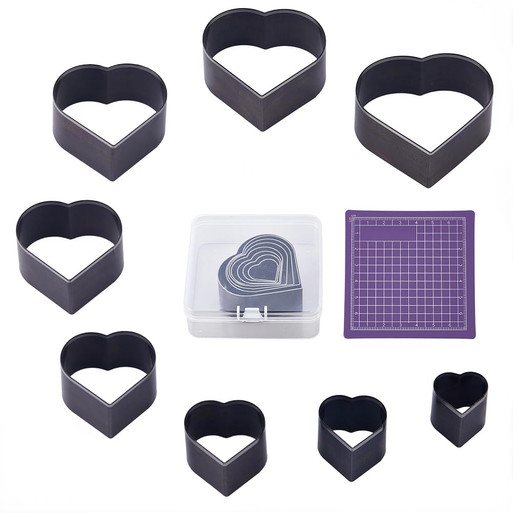 8 Sizes Leather Cutter Tools Heart Shape High Carbon Steel Hole Hollow Punch Cutter Dies Kit with Plastic Box for Handmade DIY Leather Craft Jewelry Making