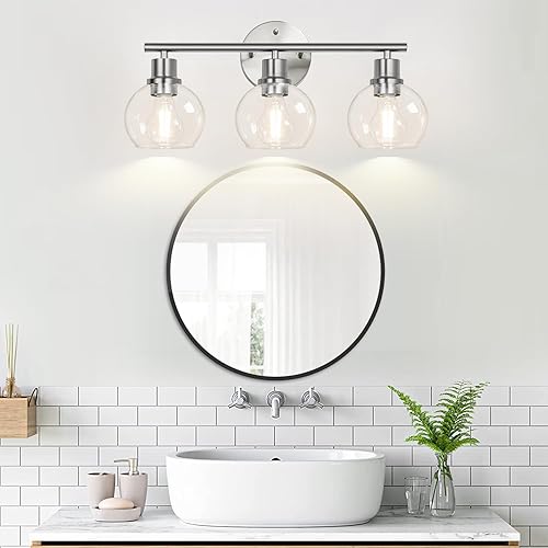 Miniatura 83 de Lámparas de baño de 4 luces actualizadas 2024, modernas luces doradas de tocador sobre espejo con pantalla de globo de vidrio transparente, apliques