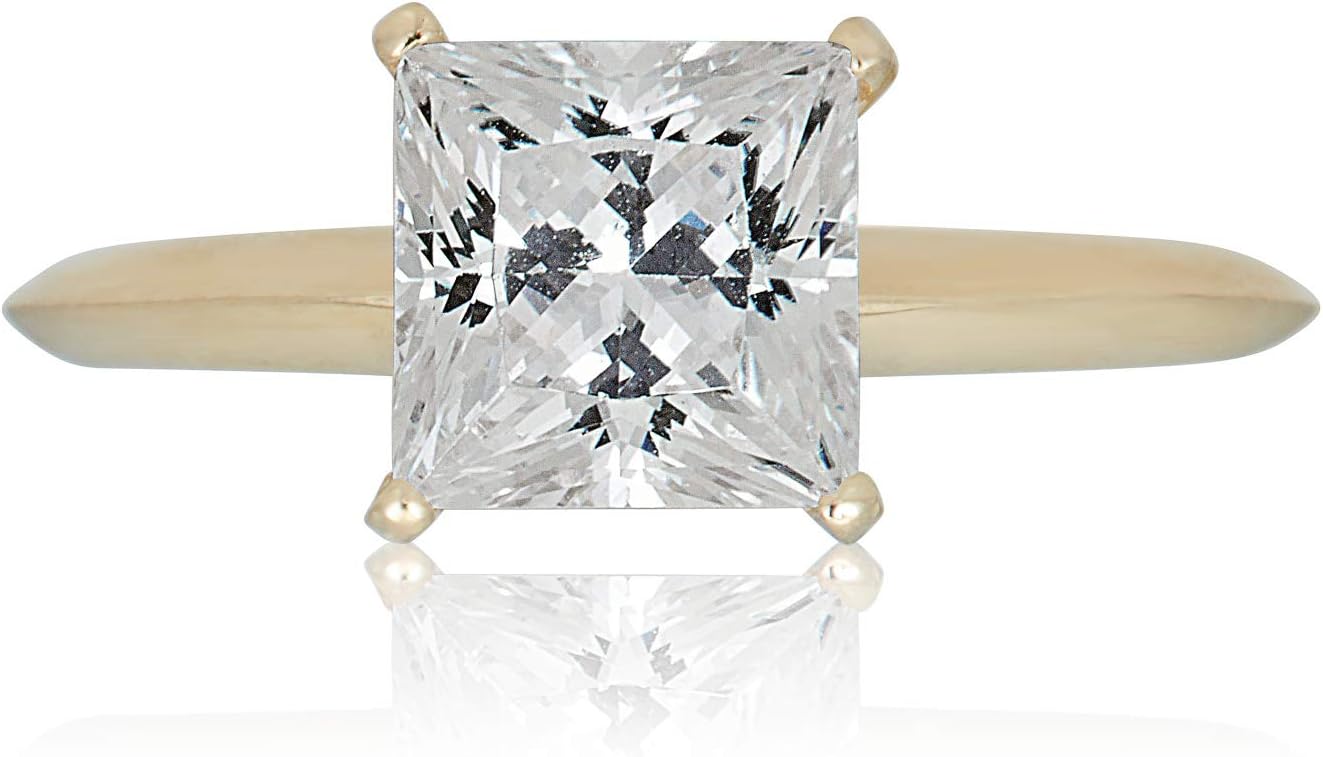 AVORA 14K Yellow Gold Princess Cut 1.25 Carat Simulated Diamond CZ Engagement Wedding Anniversary Ring