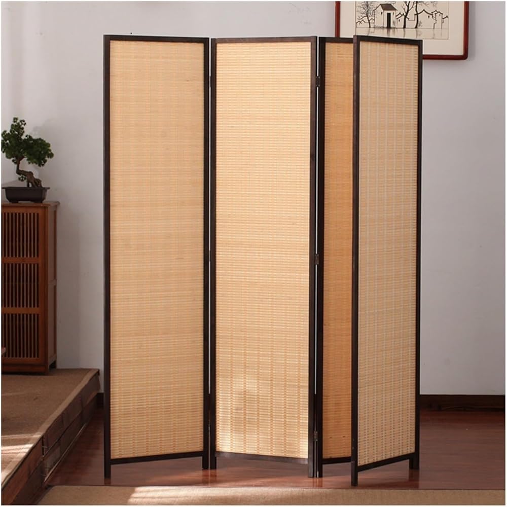 Paravent d'intimité pliable en rotin naturel pour séparation de bureau