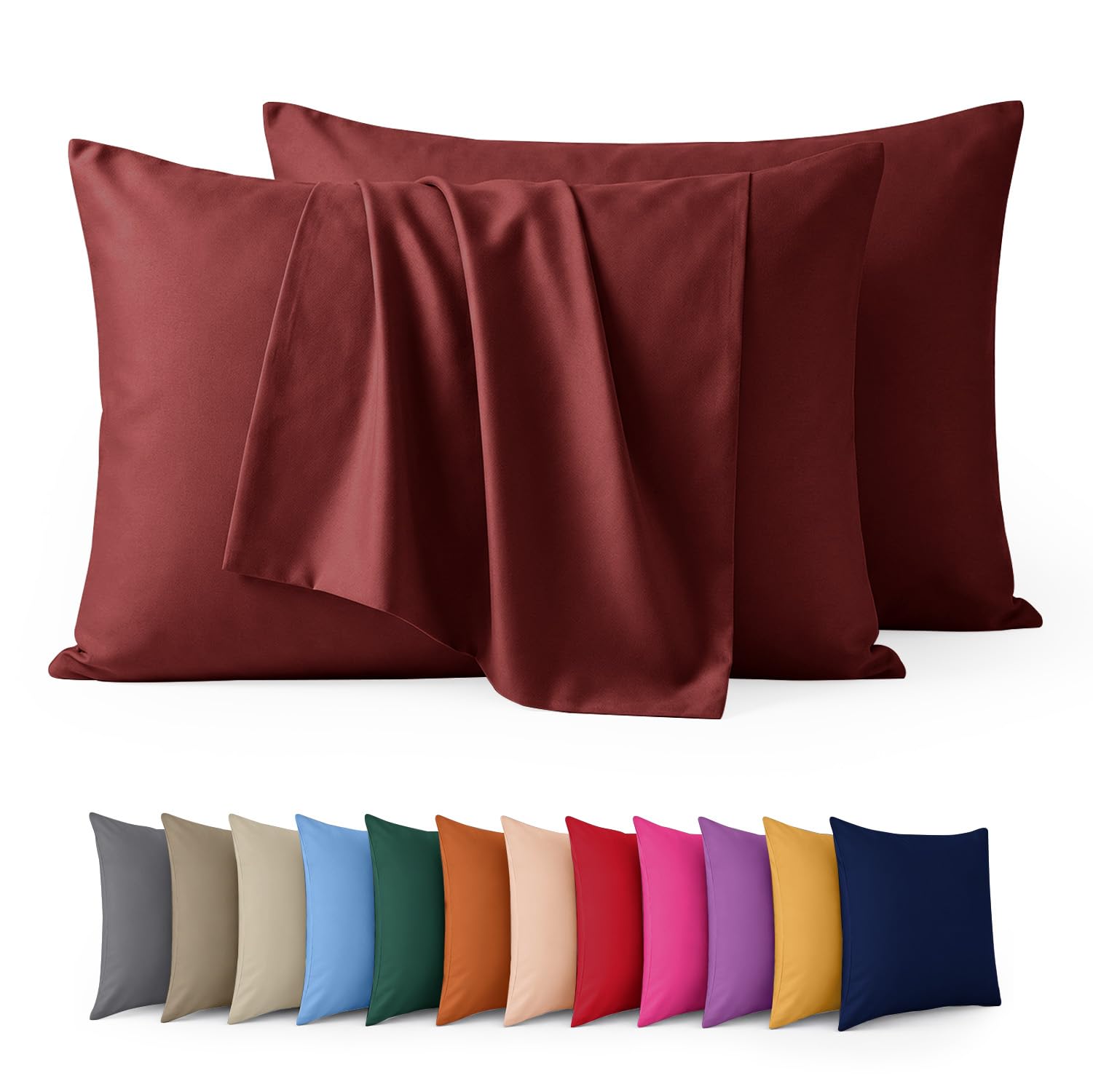 Aspire Homeware Burgundy Pillow Cases 2 Pack – 100% Brushed Microfiber Pillowcases Super Soft Envelope Closure Pillow Cover (50X75cm)