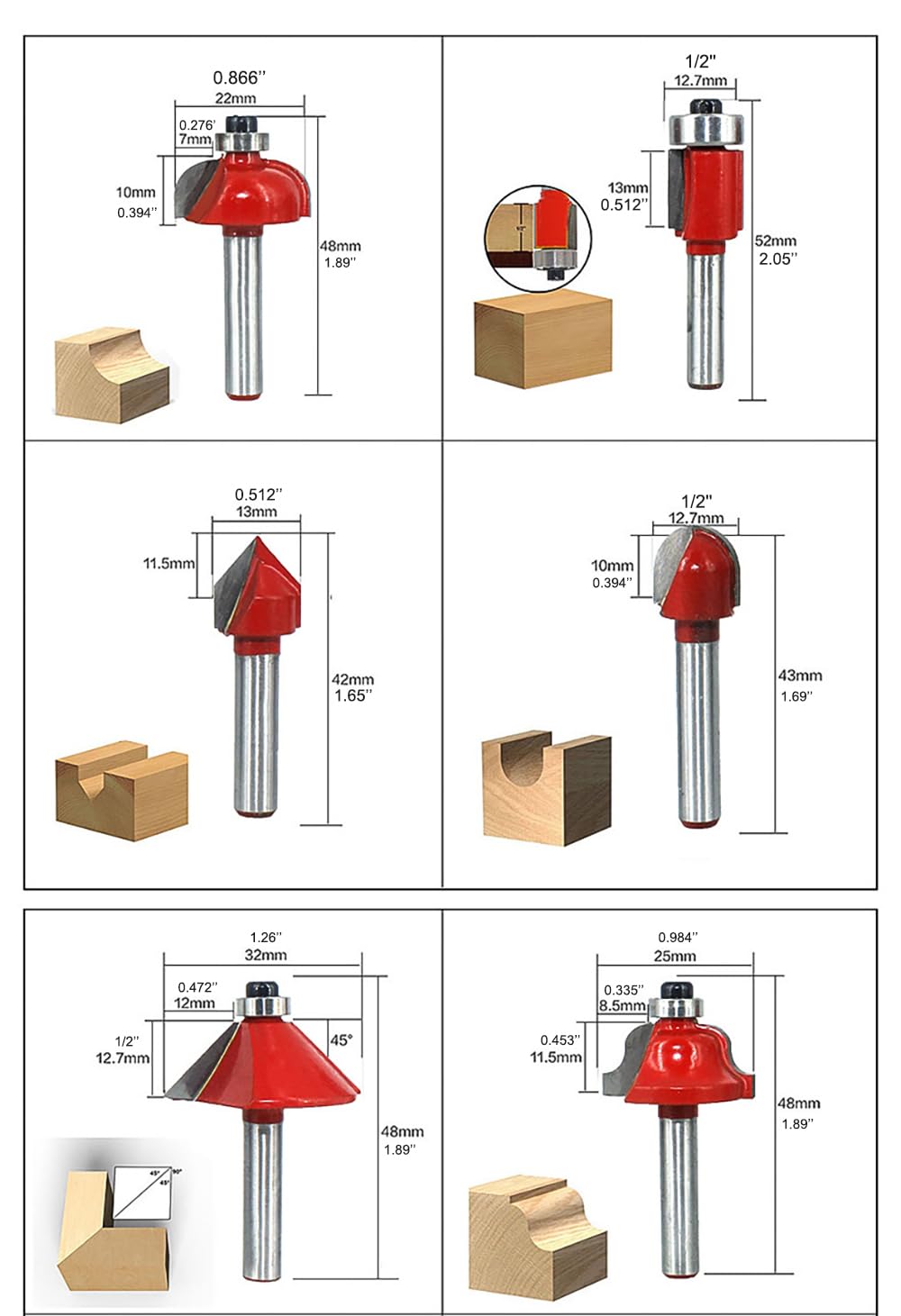 Rail and Stile Router Bit Set 12PCS 1/4 Inch Professional Carbide Milling Cutters for Woodworking for Cabinet Door