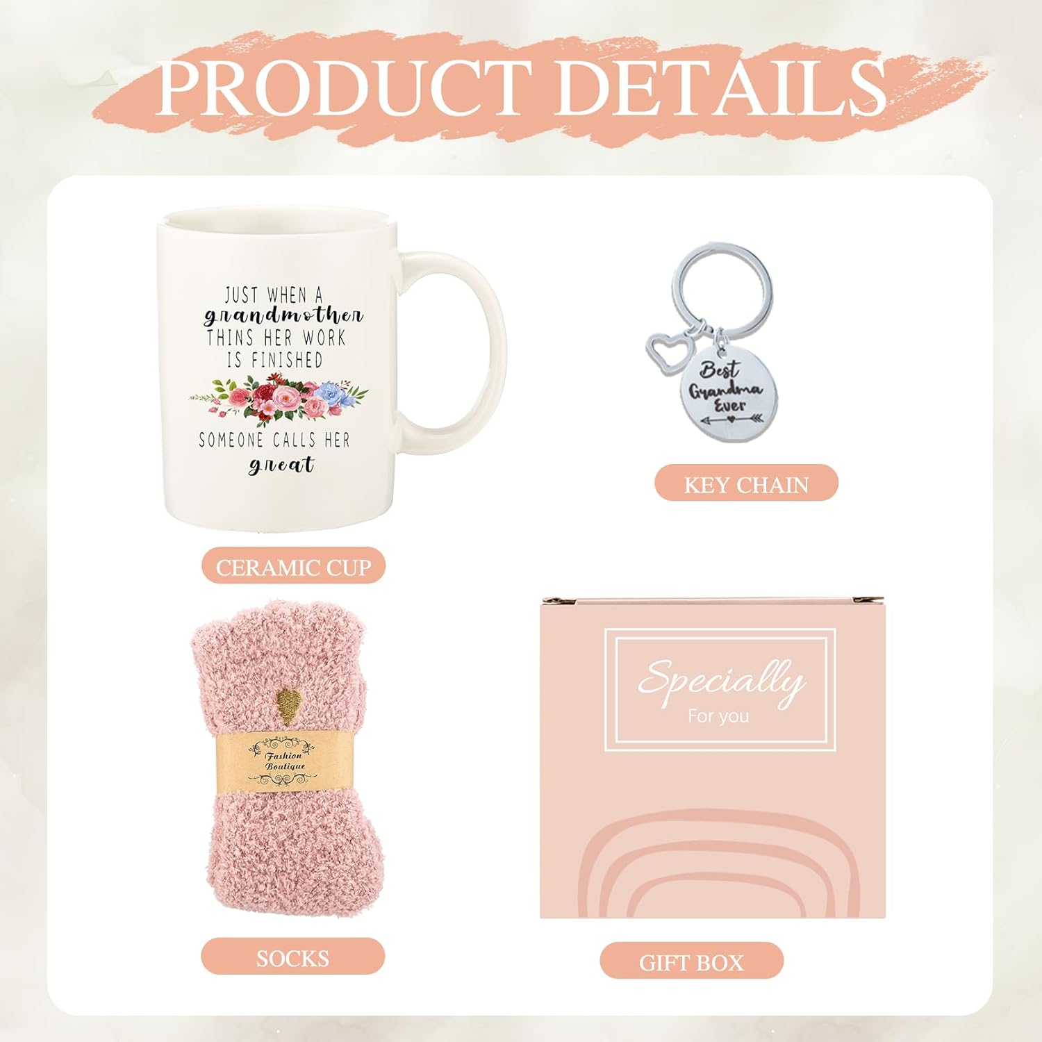 DHQH Birthday Gifts for Grandma from Granddaughter Grandson, Best Grandma Thanksgiving Ideas Gifts Basket Set with 11oz Coffee Mug Socks - Image 2