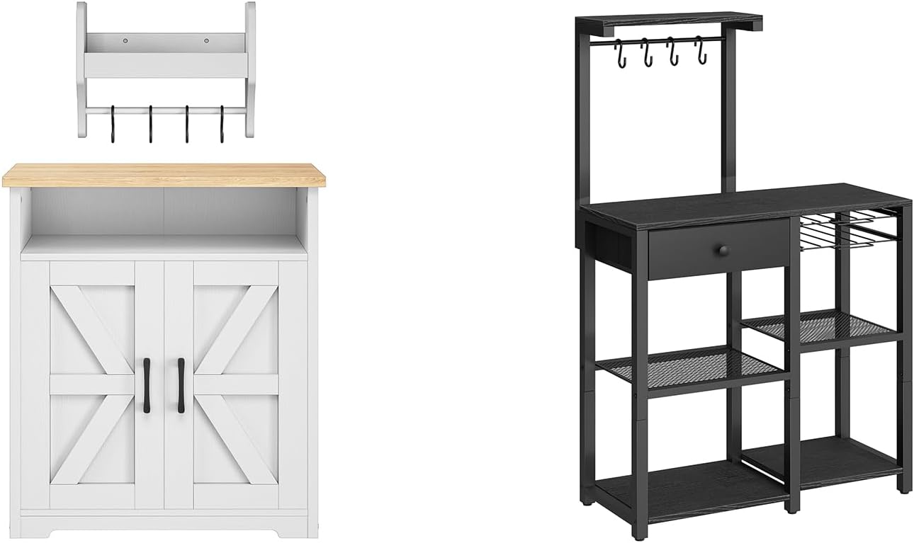 Coffee Bar Cabinet, Kitchen Island with Storage, Bakers Rack with Storage, 5-Tier Coffee Bar Station with Drawer, KF22WN-KF60BBY1