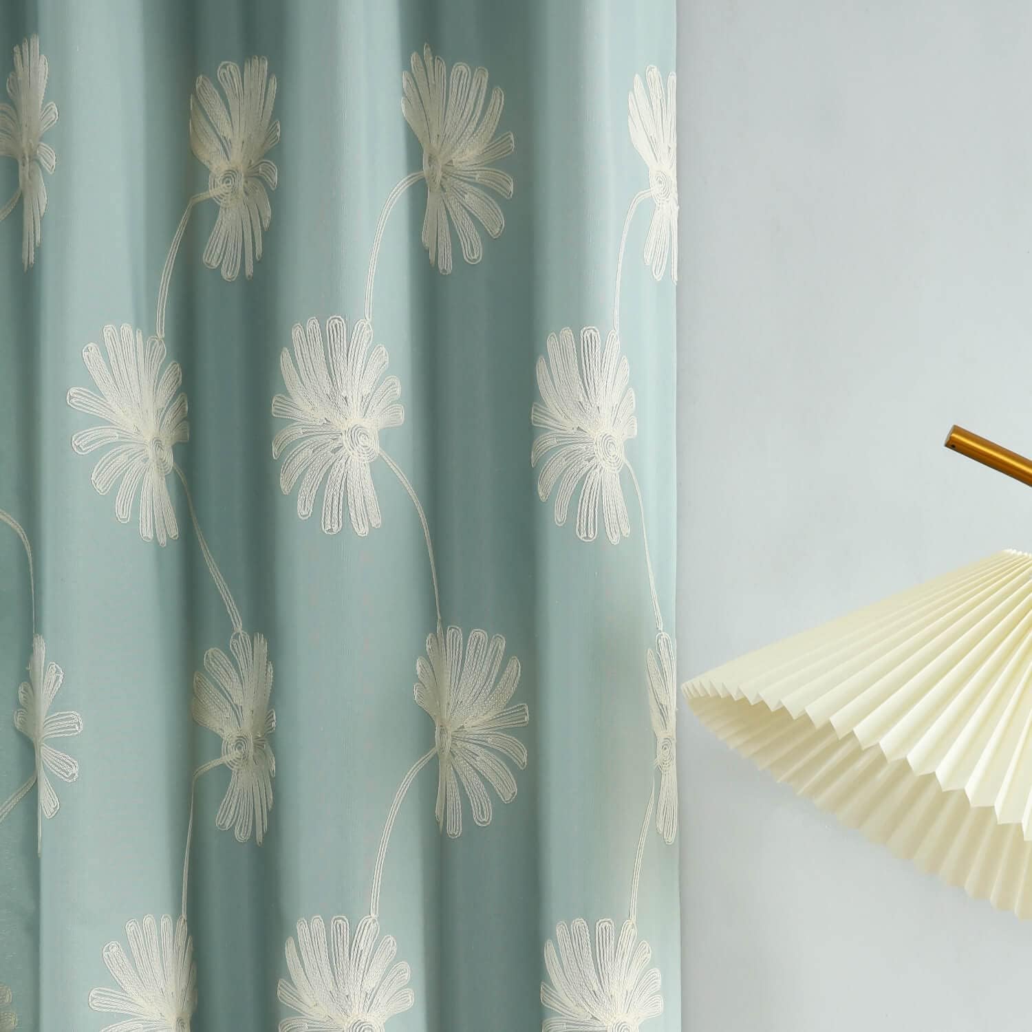 VOGOL(2 Panels Floral Patten Embroidered Elegant Faux Linen Grommet Curtains/Thermal Insulated 60% Blackout/Heavy Drapes for Bedroom/Living Room,Energy Efficient Window Treatment Panels,52 x 96 Inch