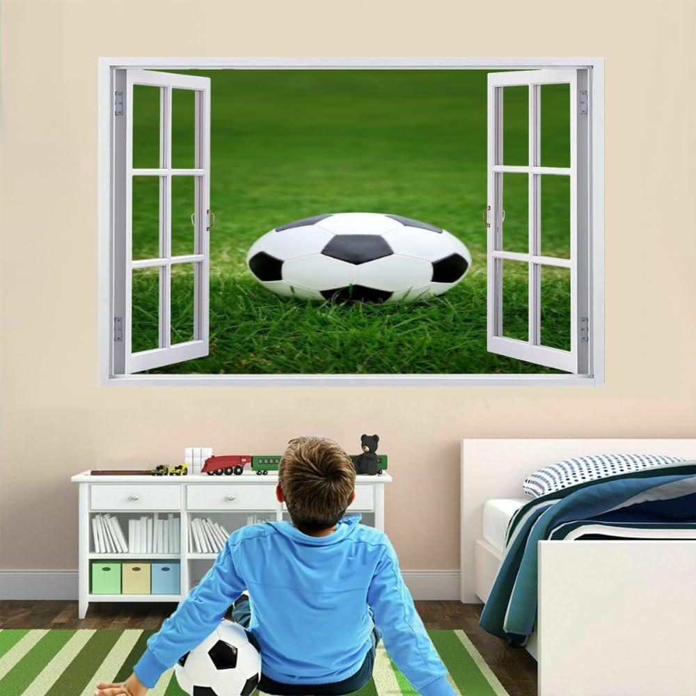 Adesivi Murali Murales Fracassati 3D Calcio Decalcomanie Per Pavimenti In Impermeabile Art Erba Verde Per La Camera Da Letto, La Decorazione Della Parete Della Scuola Materna 120x80cm