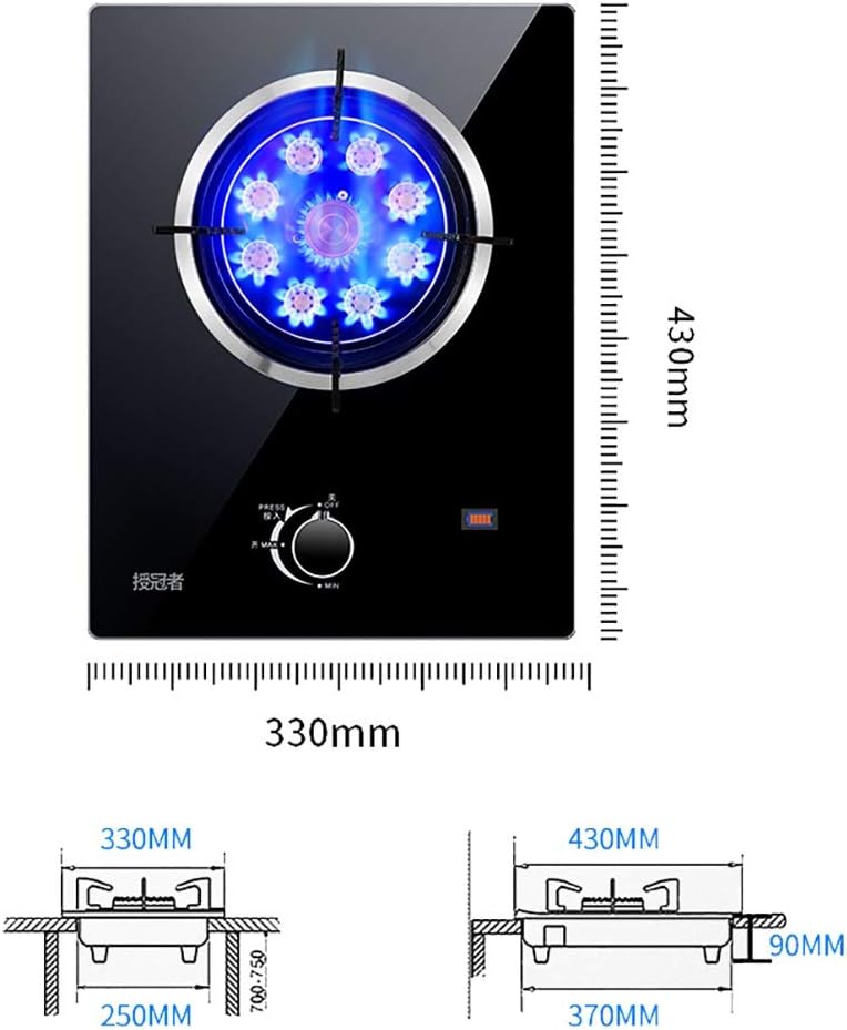 Gas Hob Cooker Black Glass Built-in Gas Cooktop|Table-Top Single Burners|5.2KW Fierce Fire|Thermocouple Flameout Protection [Energy Class A] (Color : Silver-1 Size : LPG) (Black1 NG)