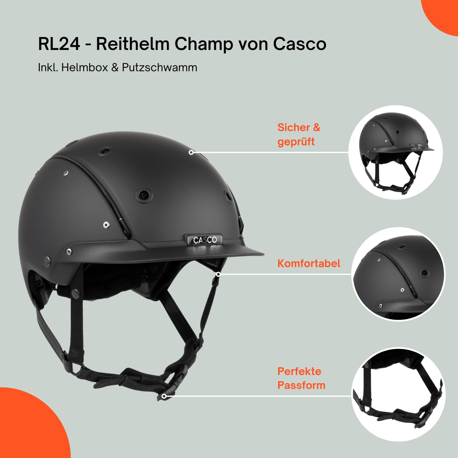RL24 - Reithelm Champ von Casco inkl. Putzschwamm & Helmbox – Reitkappe Damen, Herren & Kinder – leicht, optimal belüftet & Perfekter Sitz – Reiterhelm in vielen Farben & Größen