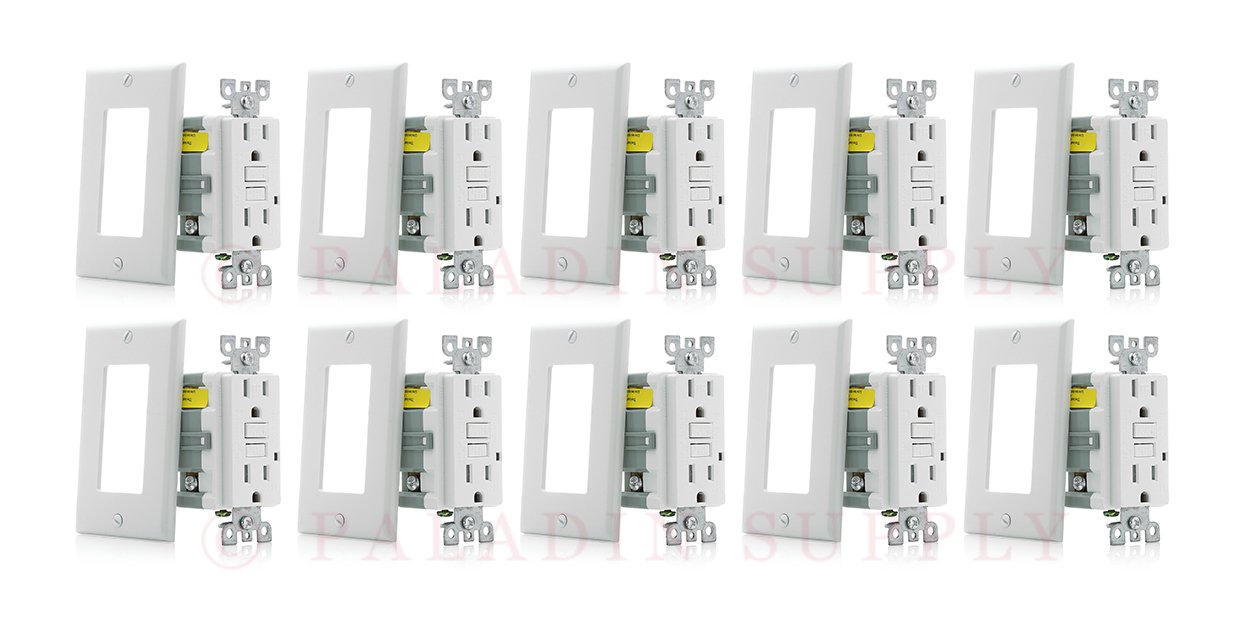 Paladin 15A Tamper Resistant GFCI GFI Receptacle Outlet w/Wallplate & LED Indicator - UL Certified, White, 15 Amp 125v (10 Pack)