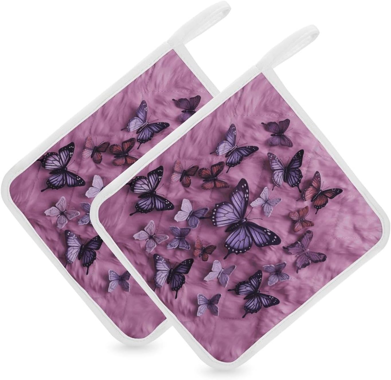 Pot Holder Set of 2 All Butterflies are on Purple Background Printed Potholders for Kitchens Heat Resistant & Non Slip Potholders for Kitchen Cooking Baking BBQ