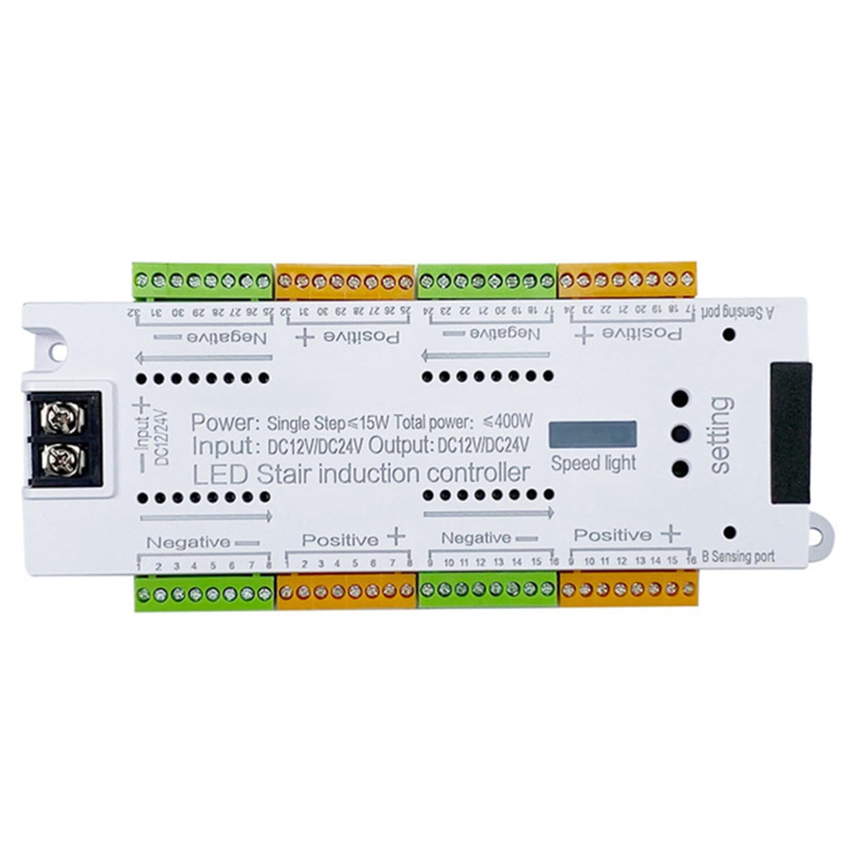 2X Automatisches 32-Kanal-Treppenbeleuchtungs-LED-Bewegungssensor-Treppenlicht-Controller-Kit für Treppen, Flexibler Streifen 12V 24V